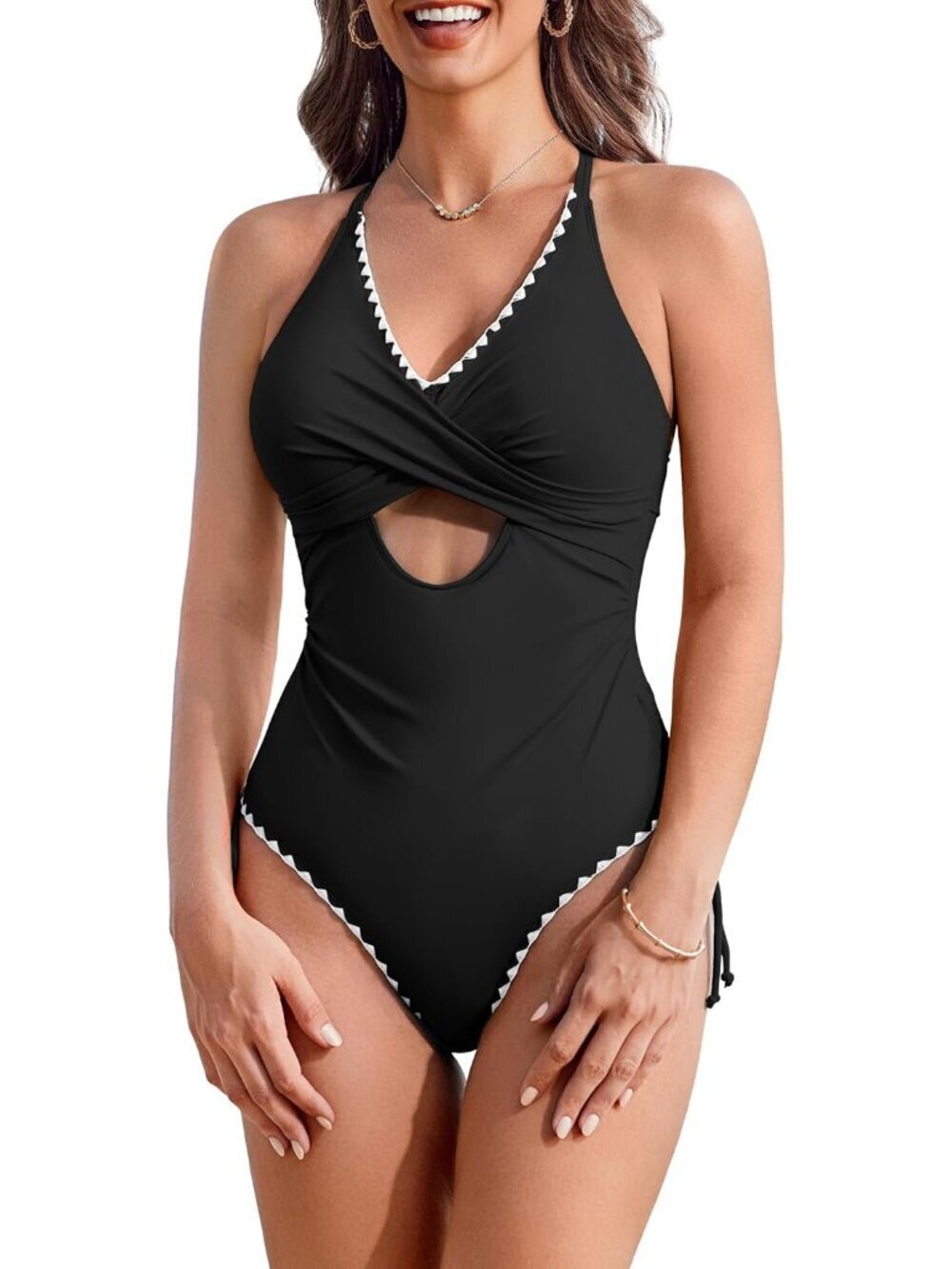 Women One Piece Swimsuit 2025 Tummy Control Cutout Bathing Suit Wrap Tie Back Sw